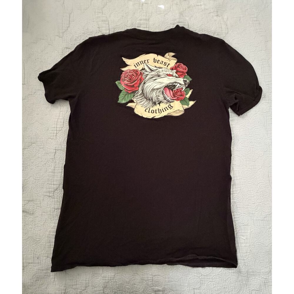 black INRBSTCLO Inner Beast Clothing Wolf Roses Graphic Tee Sz Medium - Picture 4 of 6